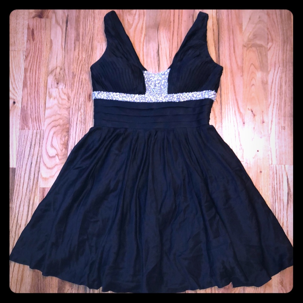 BASIX Black Label Silk black dress evening 12